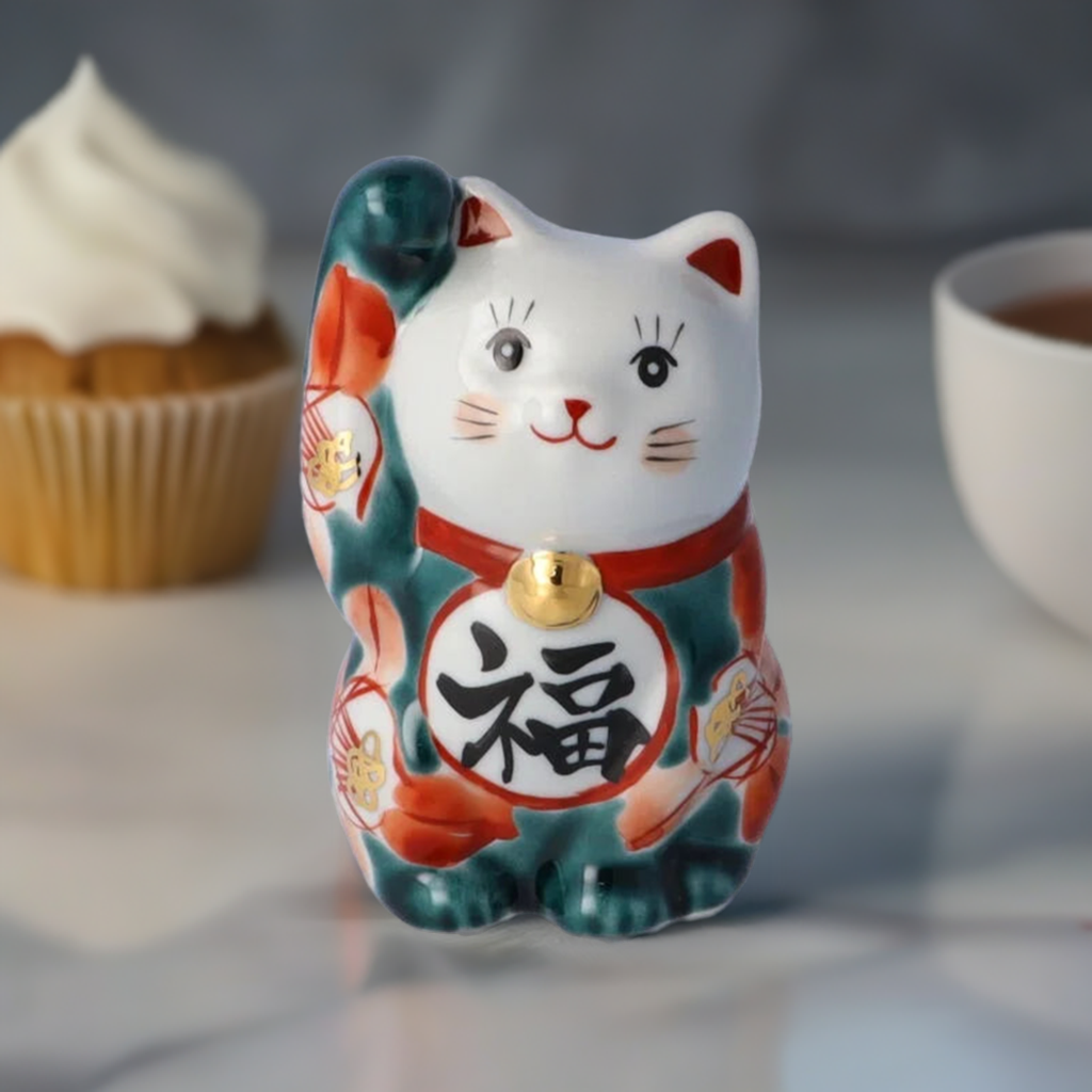 KUTANI WARE LUCKY CAT(MANEKI NEKO) YUSAI TUBAKI( RIGHT HAND)/KOKUZOU KLIN