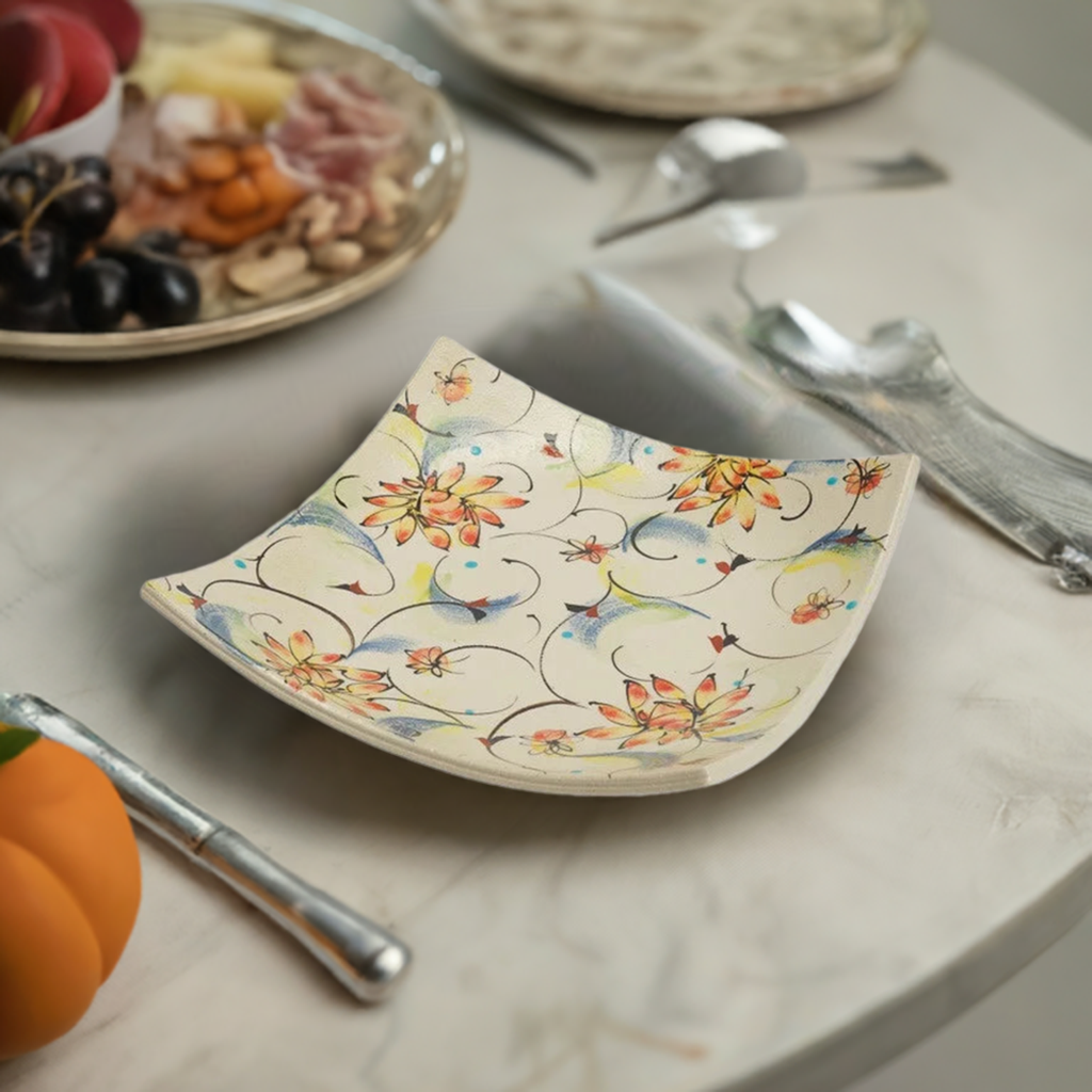 KUTANI WARE SQUARE PLATE AYAKA RED /KOKUZOU KILN