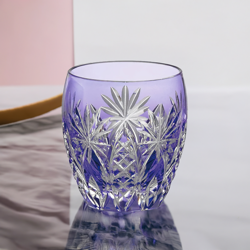 WHISKEY GLASS, EDO KIRIKO “BAMBOO FENCE & STAR”