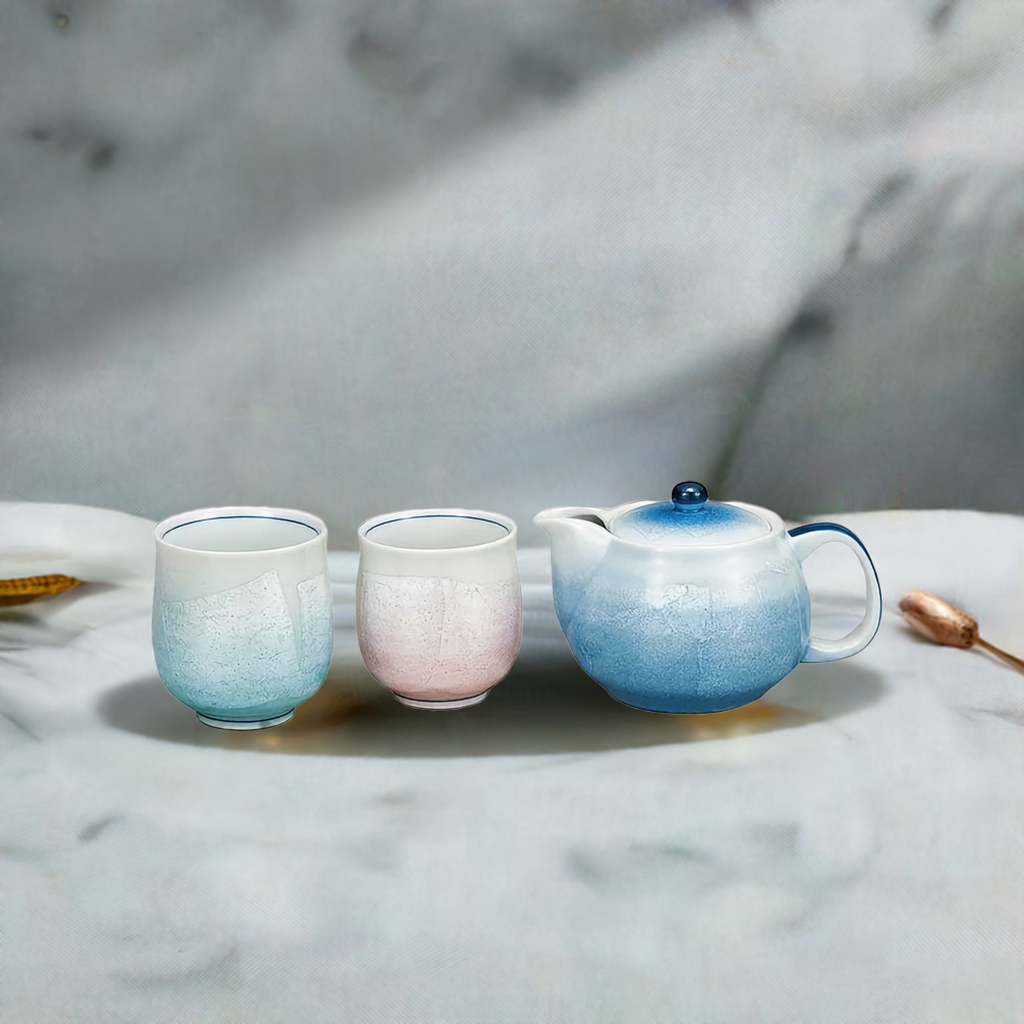 KUTANI JAPANESE TEA SET KUTSUROGI SET - GINSAI (SILVER GLAZE)