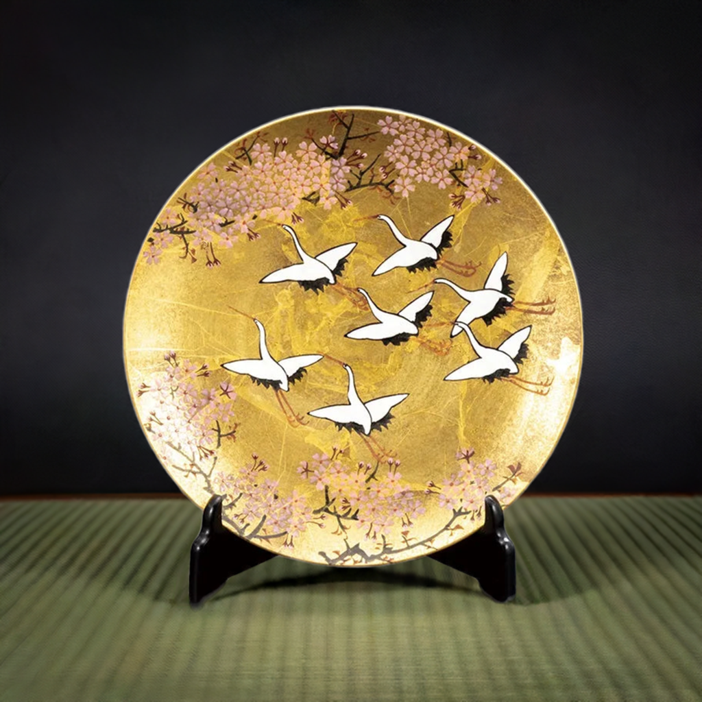 KUTANI JAPANESE DECORATIVE PLATE GOLD LEAF AYAZURU / TAKASHI KITAMURA
