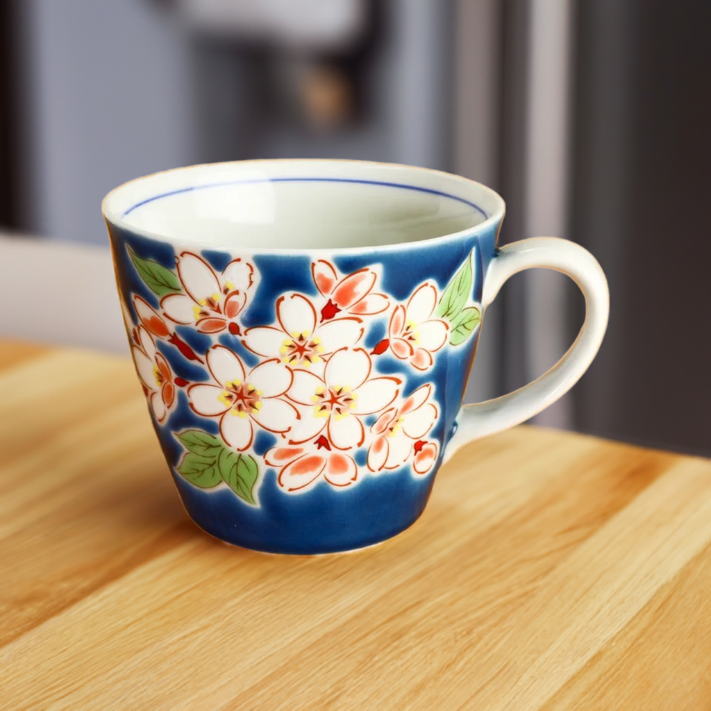 KUTANI WARE MUG FLOWERS OF THE FOUR SEASONS SAKURA /SEIKOU KLIN