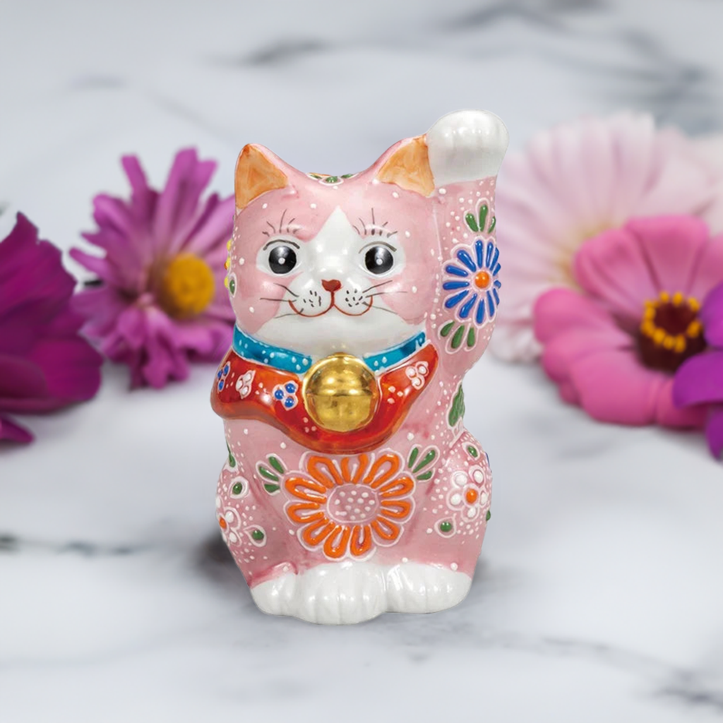 KUTANI WARE LUCKY CAT(MANEKI NEKO) PINK MORI