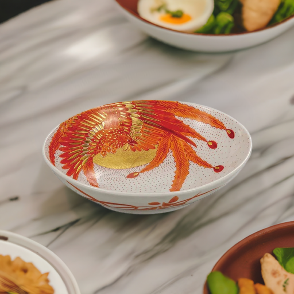 KUTANI WARE BOWL – AKAE RED PHOENIX DESIGN BY YOSHINORI FUKUDA