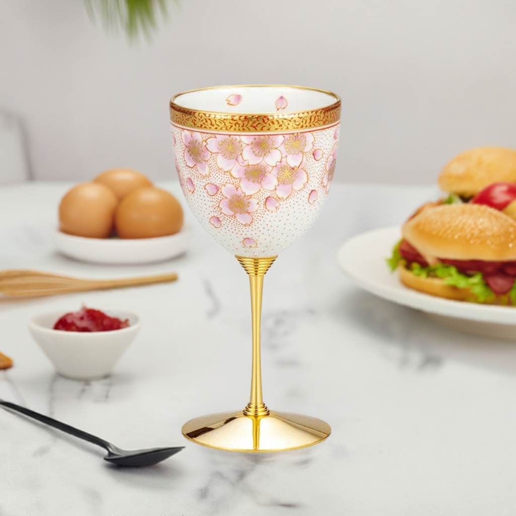 KUTANI WARE WINE CUP KINRANDE CHERRY BLOSSOMS/ YOSHINORI FUKUDA