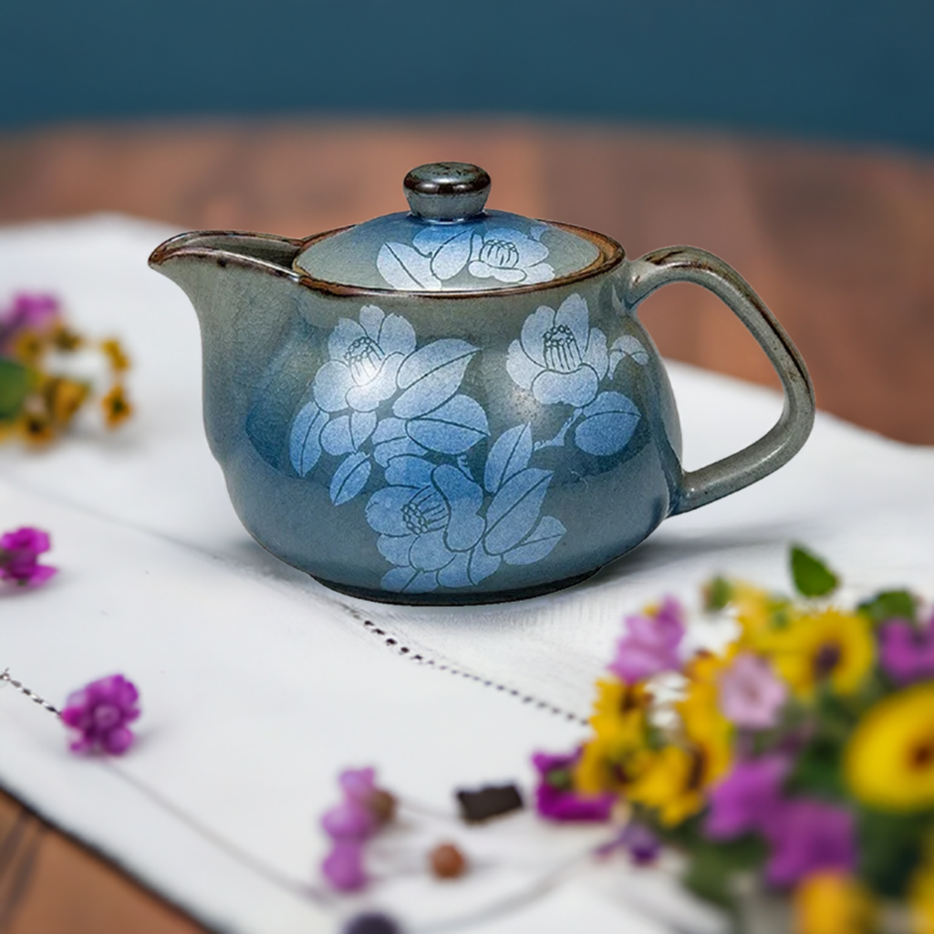KUTANI WARE TEAPOT GINSAI CAMELLIA