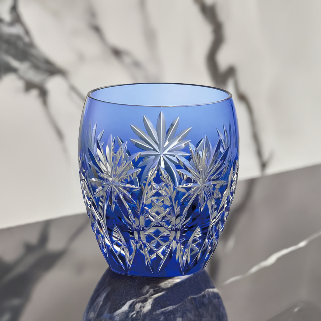 WHISKEY GLASS, EDO KIRIKO “BAMBOO FENCE & STAR”