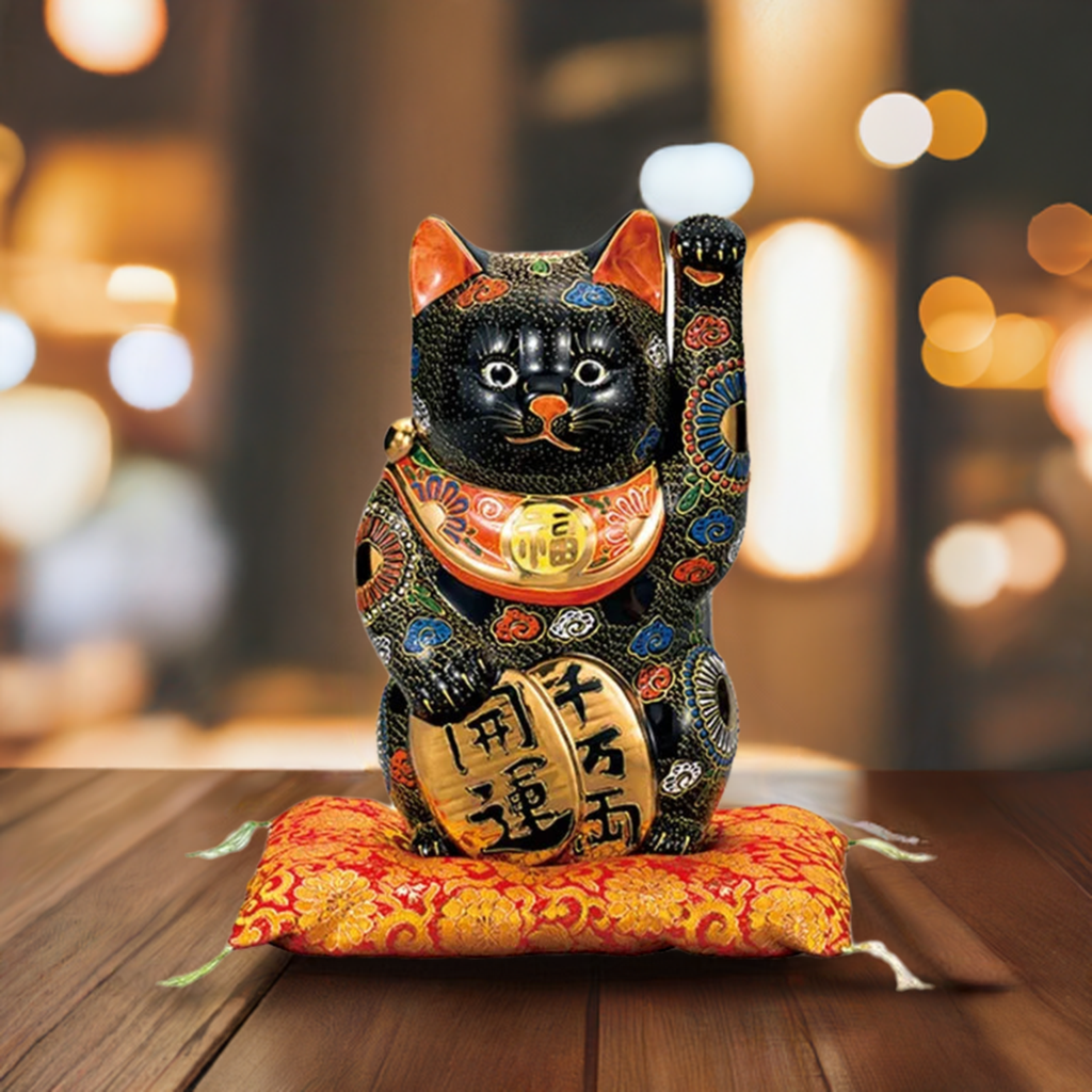 KUTANI WARE THE KOBAN MANEKI NEKO BLACK DECORATION
