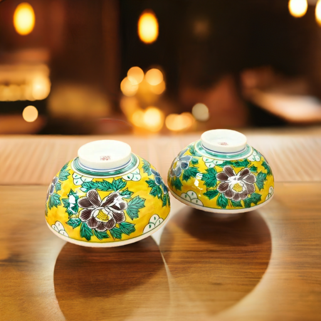 KUTANI WARE SET OF RICE BOWLS (YOSHIDAYA BOTAN STYLE)/ BIZAN KLIN