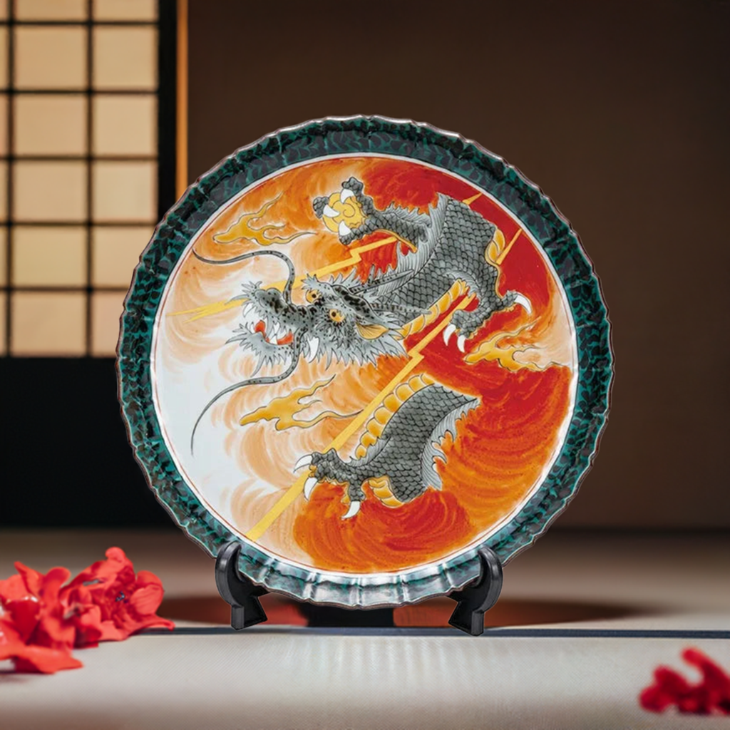 KUTANI DECORATIVE PLATE - SHORYU DRAGON MOTIF BY YOSHINORI FUKUDA