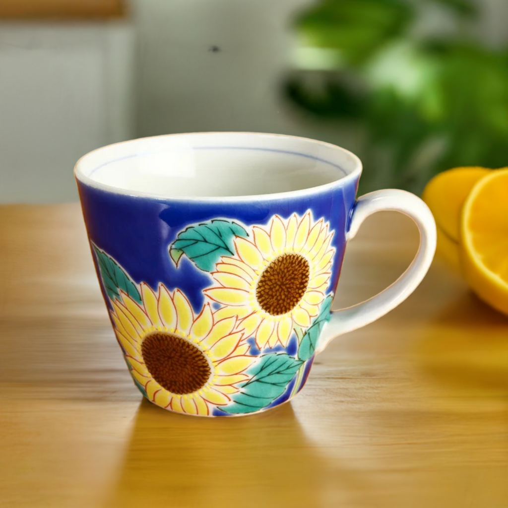 KUTANI WARE MUG FLOWERS OF THE FOUR SEASONS HIMAWARI /SEIKOU KLIN