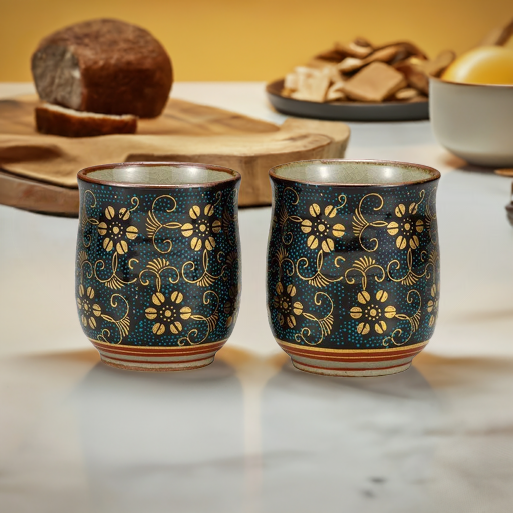 KUTANI WARE YUNOMI SET TEACUP(AOCHIBU TESSEN)