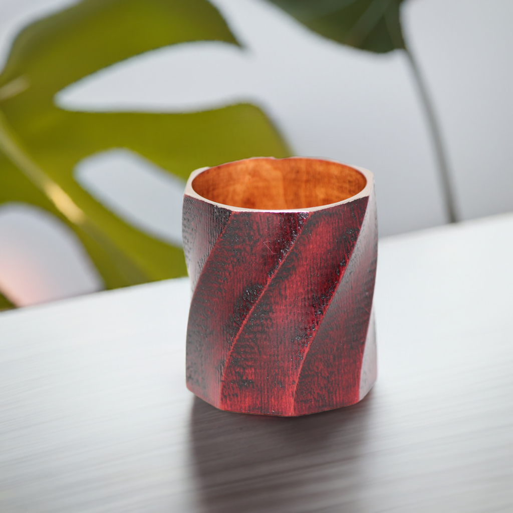 YAMANAKA LACQUERWARE MAPLE(KAEDE) ROCK CUP – SPIRAL RED