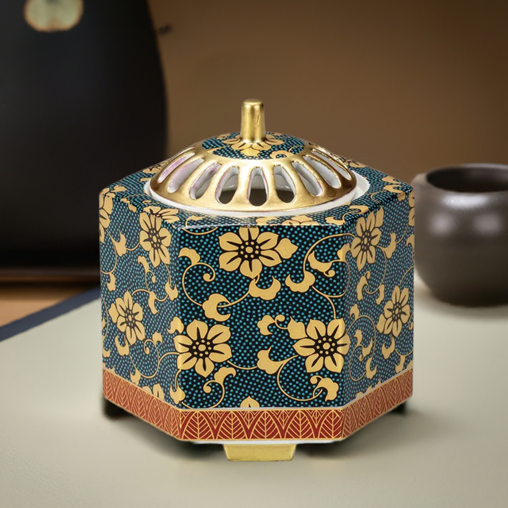 AOCHIBUTESSEN DESIGN KUTANI JAPANESE INCENSE BURNER -TRADITIONAL JAPANESE CERAMIC ART