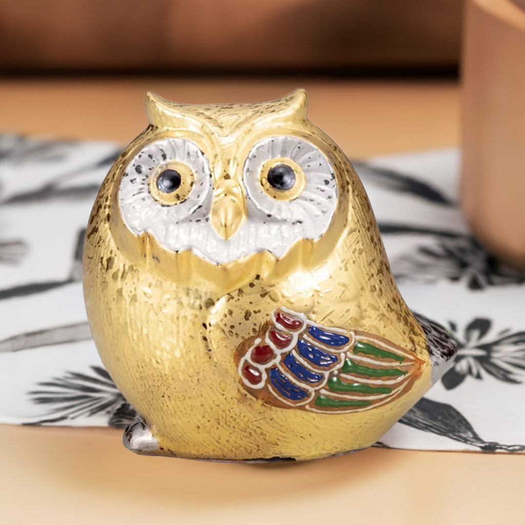 KUTANI JAPANESE OWL FIGURINE GOLD
