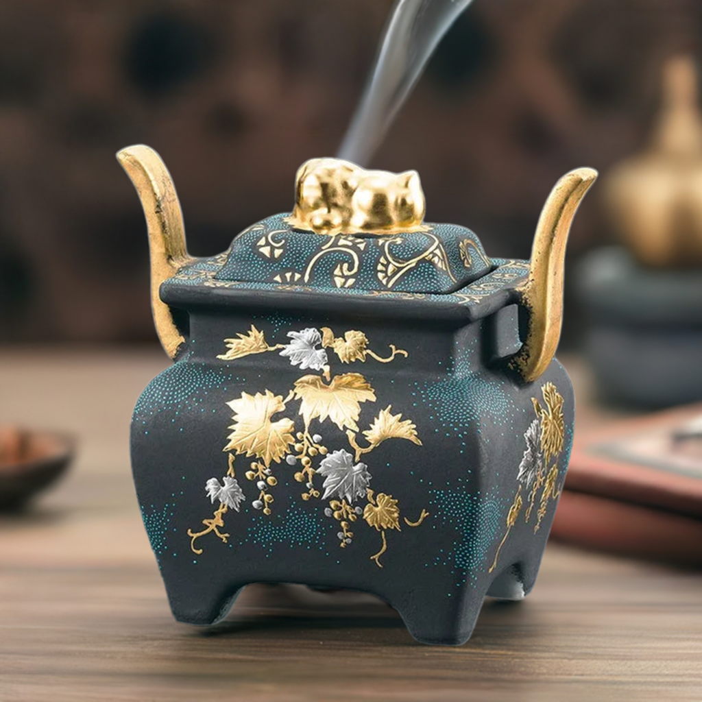 KUTANI JAPANESE INCENSE BURNER (SHIROKANEMORI GRAPE ILLUSTRATION AOCHIBUTESSEN)/KINGYOKU NAKADA