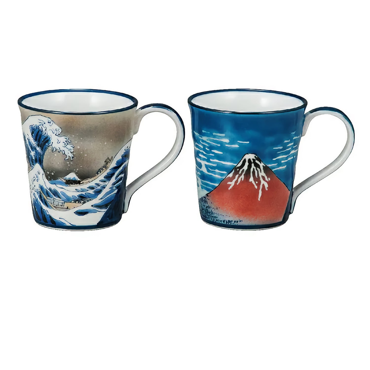 JAPANESE KUTANI PORCELAIN MUG PAIR – HOKUSAI DESIGN