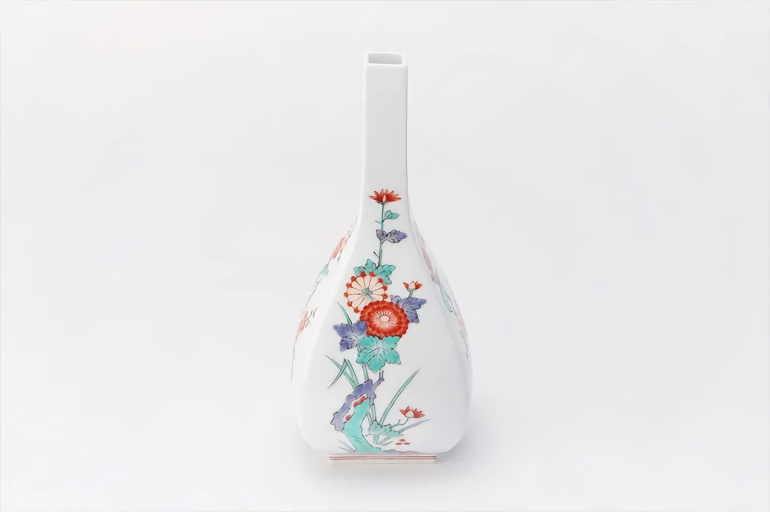 KAKIEMON KILN ARITA PORCELAIN SQUARE IKEBANA VASE – CHRYSANTHEMUM, PLUM BLOSSOM AND BIRD MOTIF