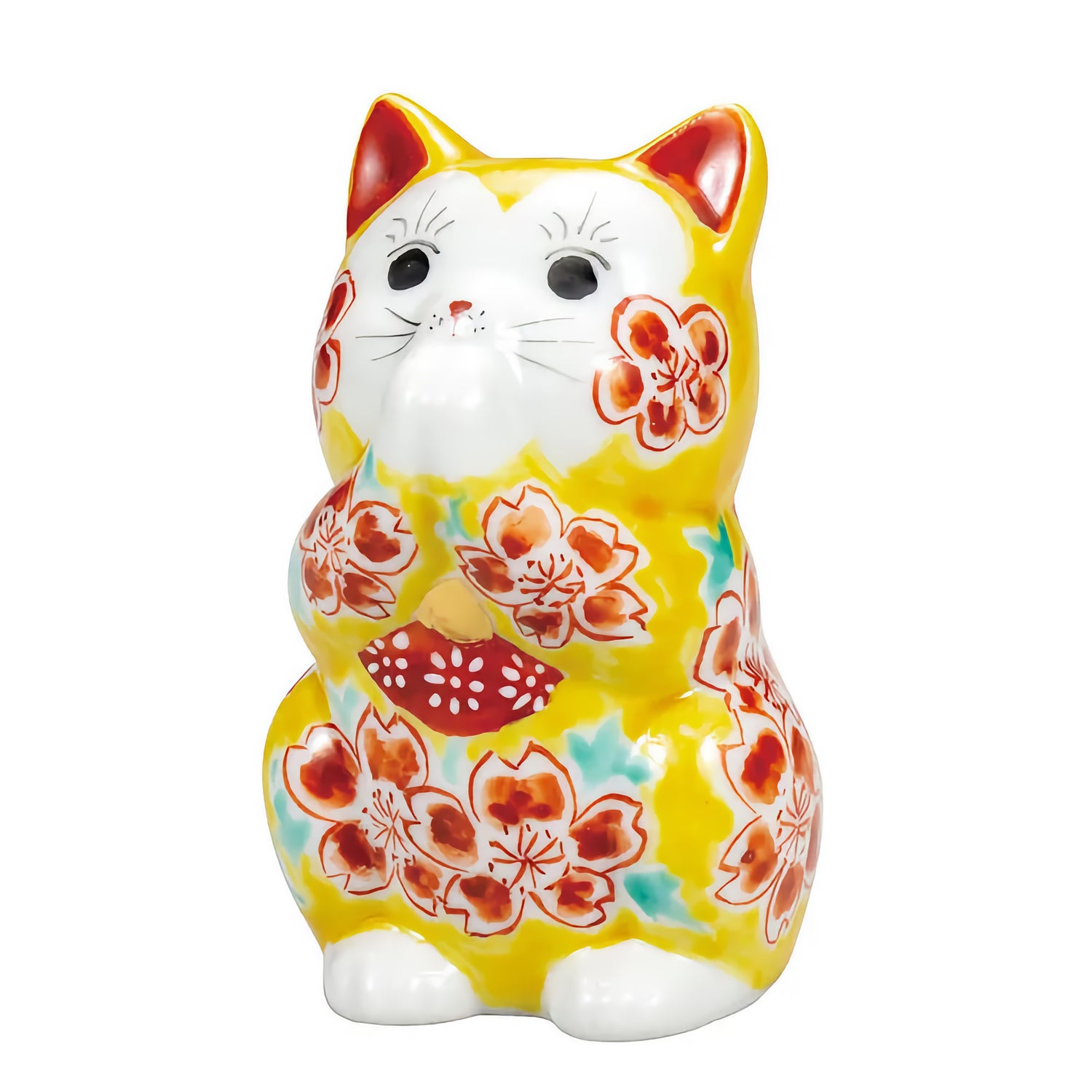 KUTANI JAPANESE LUCKY CAT(PRAYING CAT) YELLOW GLAZE SAKURA