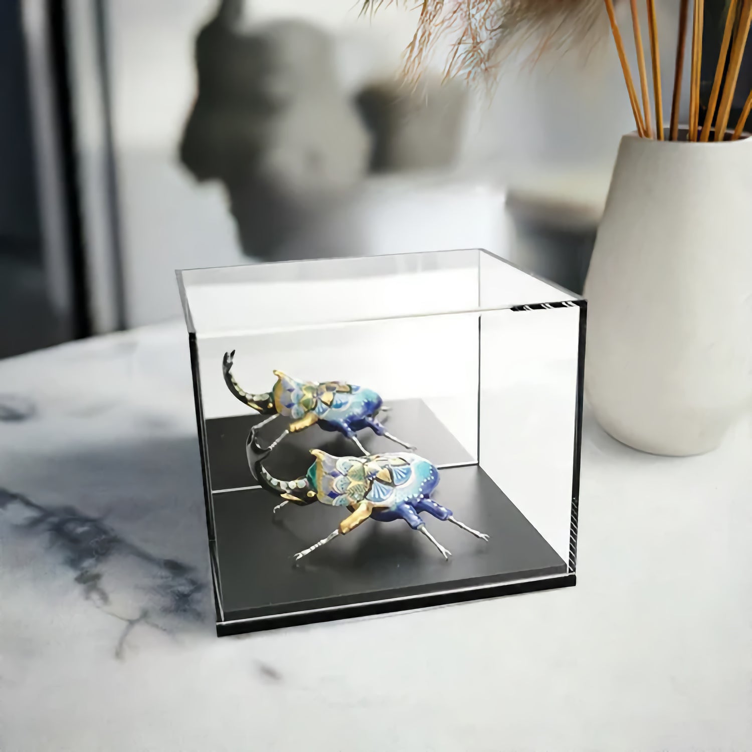 KUTANI WARE BEETLE FIGURINE – FOREST BLUE BY TAKAFUMI TAKA, JAPANESE PORCELAIN ART