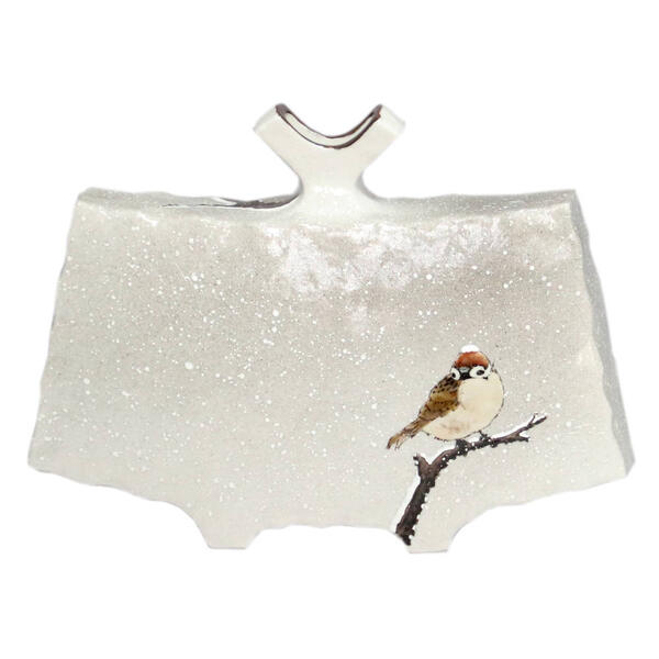 KUTANI WARE PORCELAIN HENKO VASE – SNOW AND SPARROW FAN MOTIF