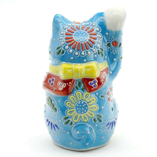 KUTANI JAPANESE LUCKY CAT(MANEKI NEKO) PALE BLUE RAISED DESIGN