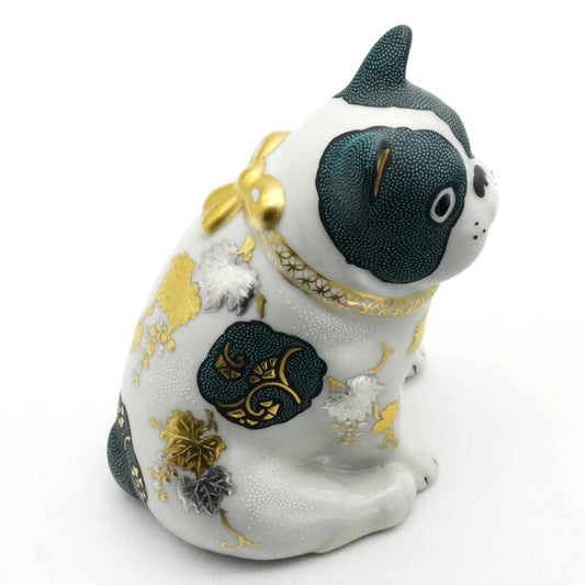 KINGYOKU NAKADA KUTANI BULLDOG WHITE PLATINUM RAISED DESIGN, GRAPES WITH BLUE AND WHITE DOTS