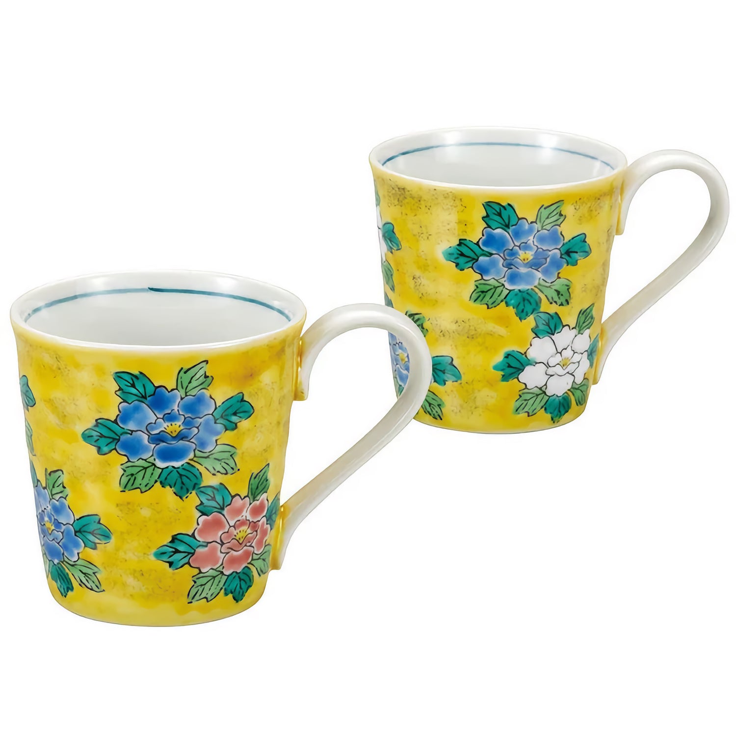 JAPANESE KUTANI WARE PAIR MUG CUPS – YOSHIDAYA STYLE PEONY DESIGN