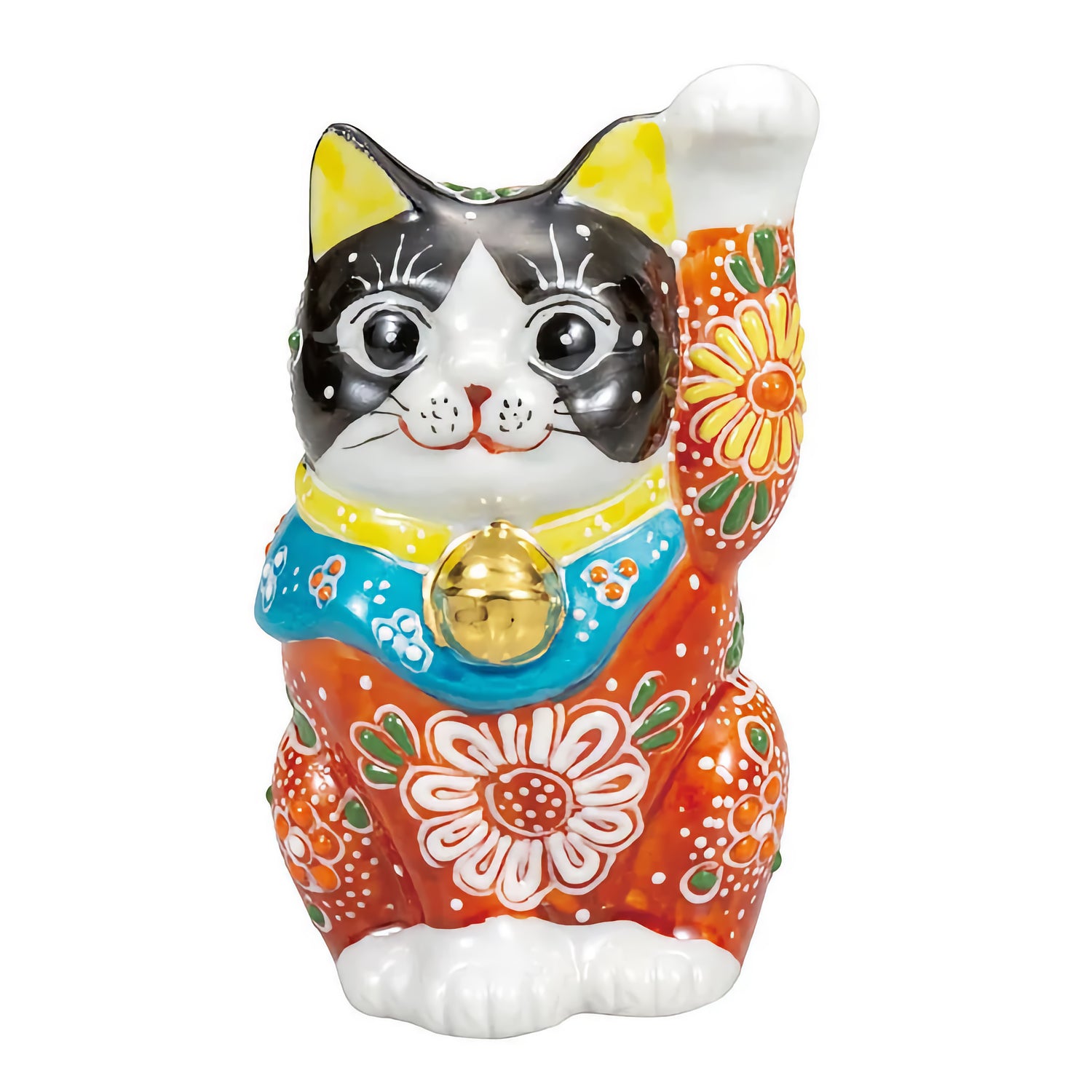 KUTANI JAPANESE LUCKY CAT(MANEKI NEKO) BLACK AND RED RAISED DESIGN