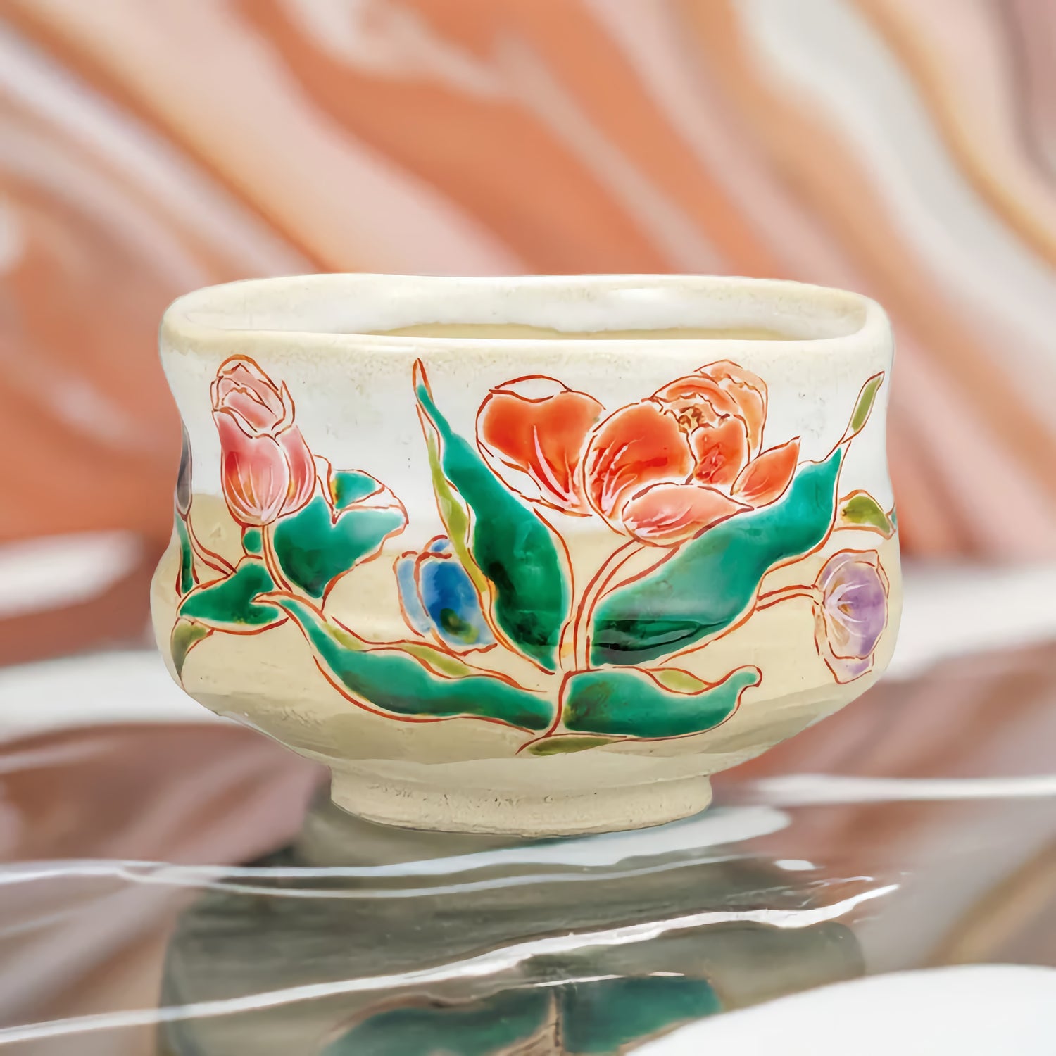 KUTANI WARE MATCHA BOWL CHAWAN TULIP/IKUMI SAWADA