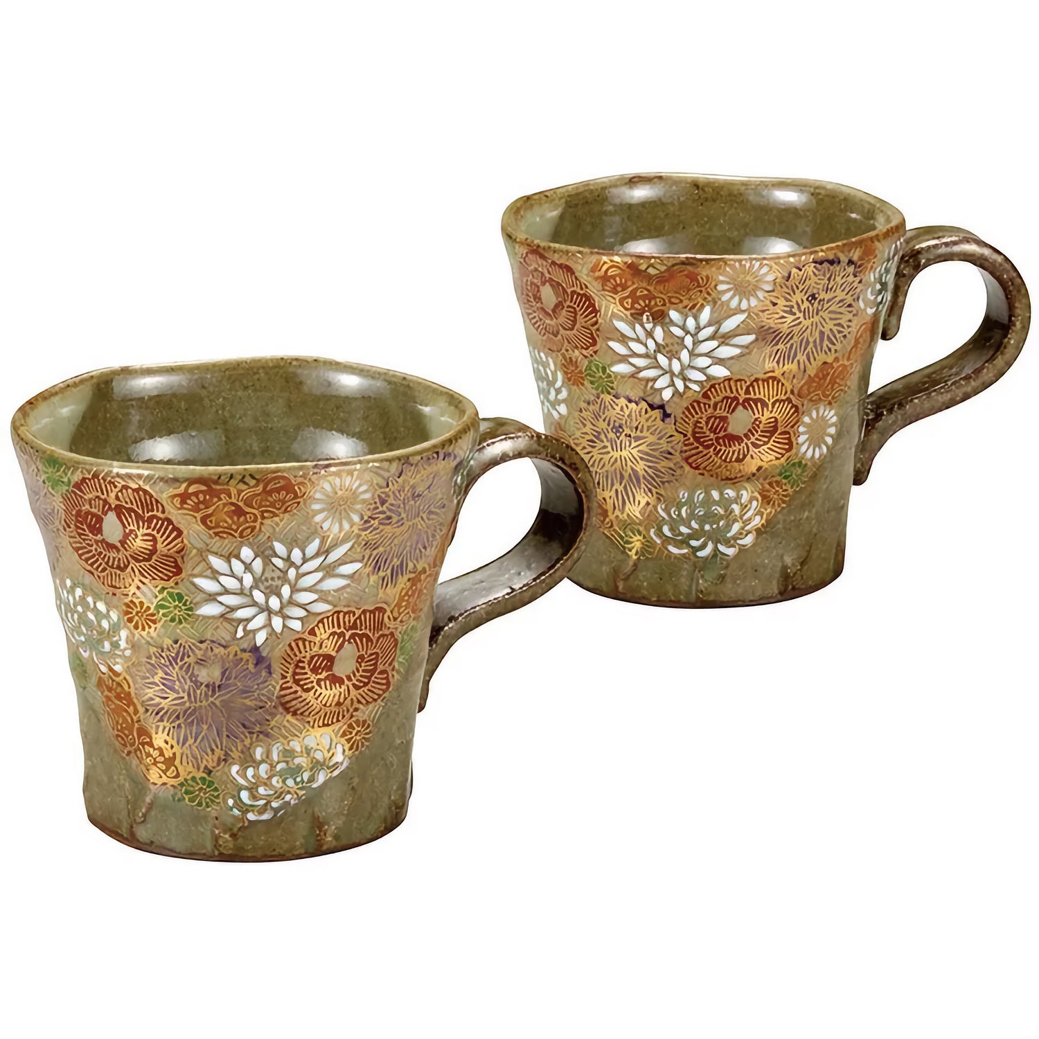 KUTANI WARE PAIR OF MUGS – HANAZUME|TRADITIONAL JAPANESE PORCELAIN GIFT