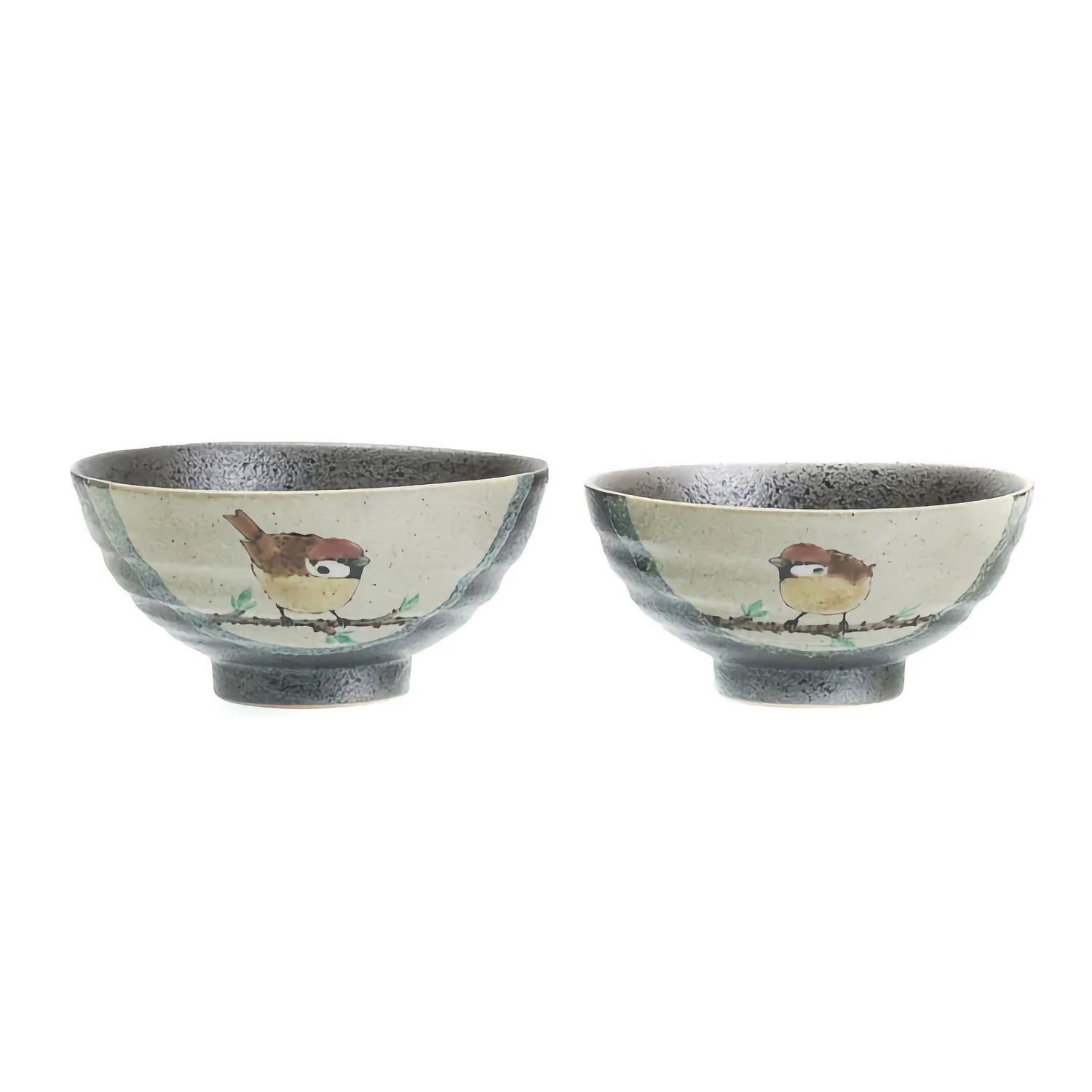 KUTANI WARE SET OF RICE BOWLS LUCKY SPARROWS