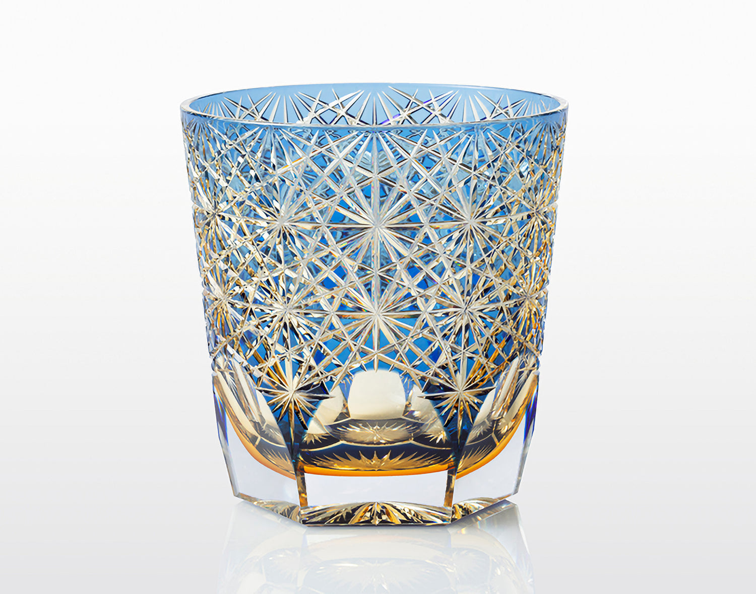 WHISKY GLASS, EDO KIRIKO KASANEIROME “OGIKU (CHRYSANTHEMUM IN ABUNDANCE)” BY JUNICHI NABETANI, MASTER OF TRADITIONAL CRAFTS