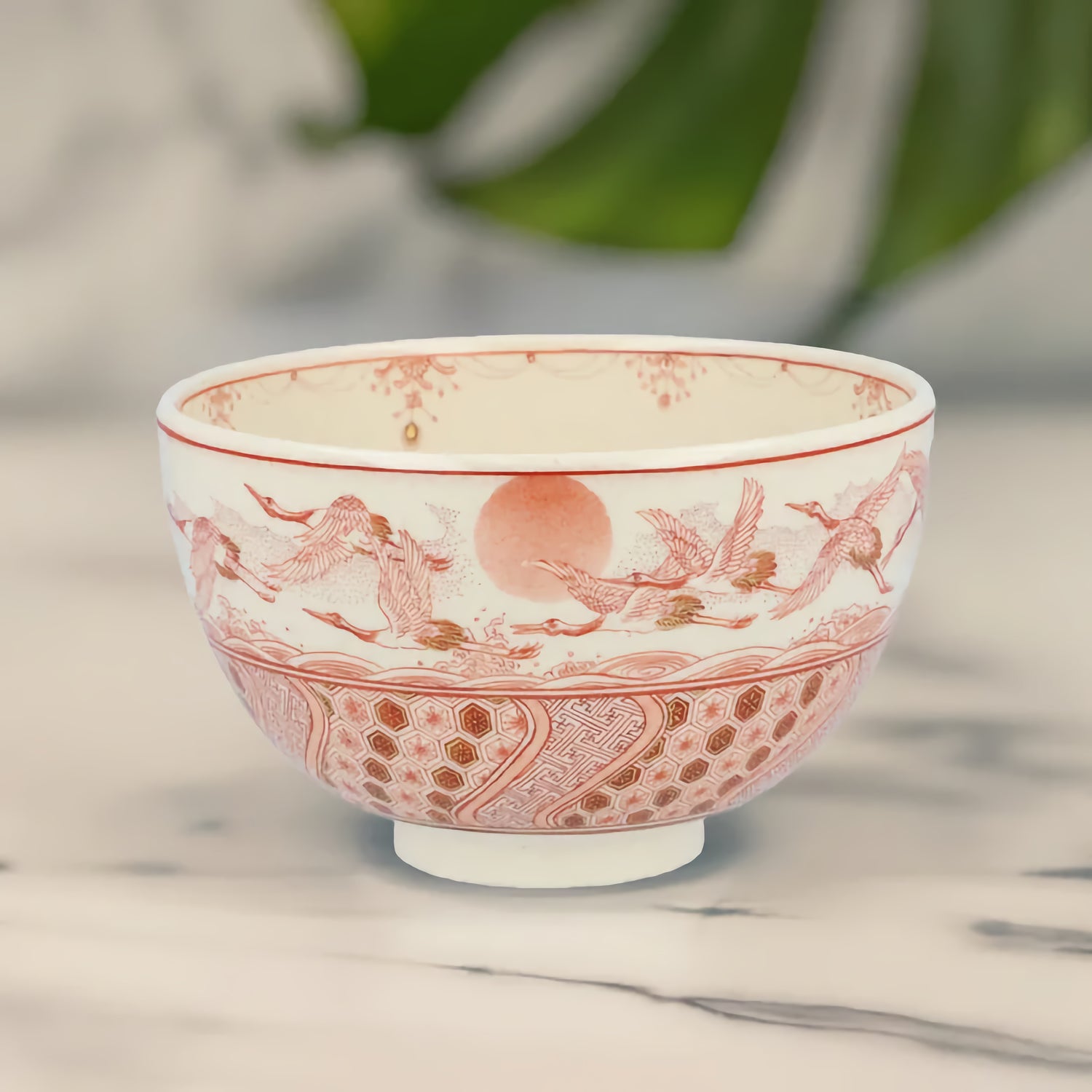 KUTANI WARE MATCHA BOWL CHAWAN CRANE MOTIF/ BUZAN FUKUSHIMA