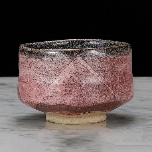 UTANI MATCHA TEA BOWL – PEACH PINK & SILVER GLAZE, HANDCRAFTED JAPANESE CHAWAN (WOODEN BOX)