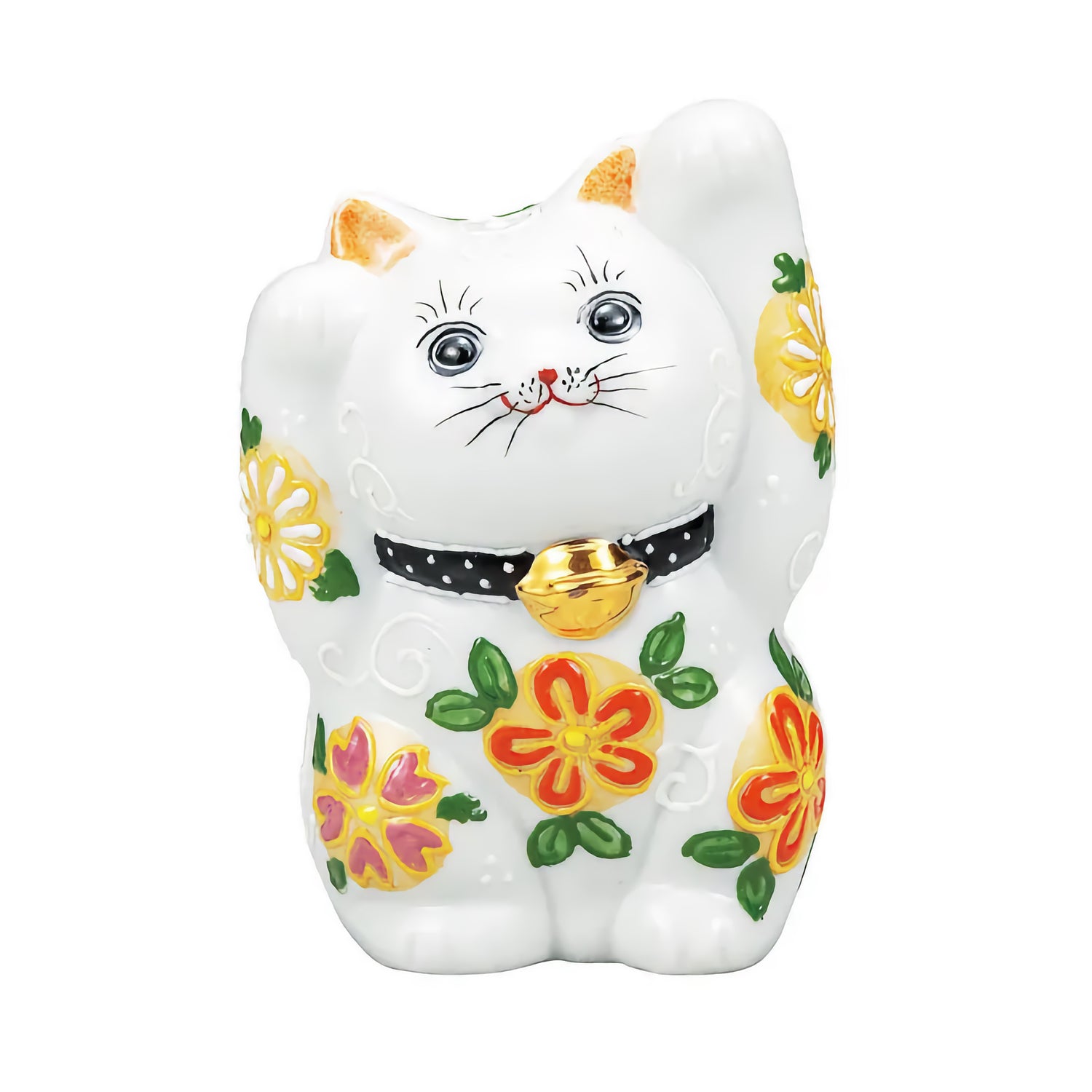 KUTANI WARE DOUBLE-PAW LUCKY CAT ‘HANA-HANA’ – HAND-PAINTED MANEKI NEKO FIGURINE