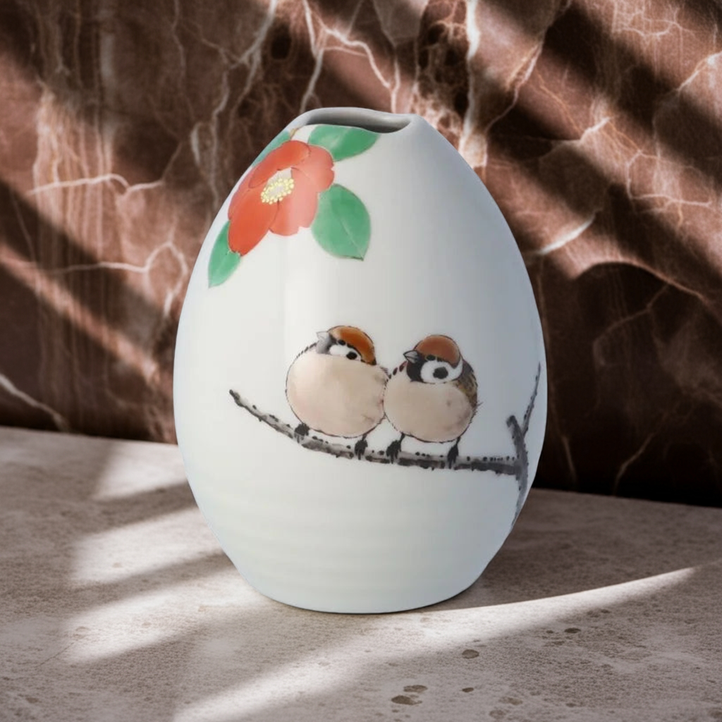 KUTANI JAPANESE SINGLE FLOWER VASE KUCHINAMI HOUDAN-GATA DAI SNOW NIJAKU-ZU / TOSHITO NAKAMURA