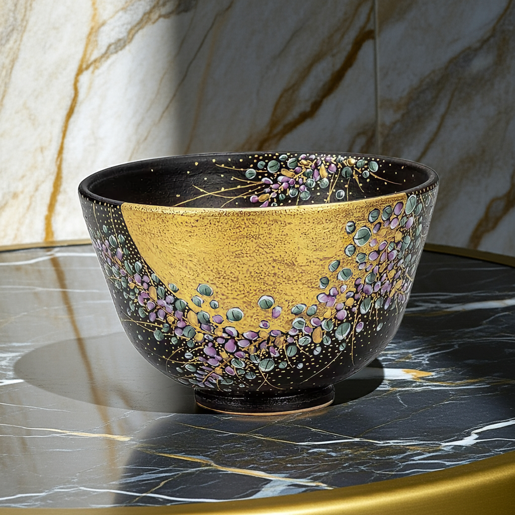 KUTANI JAPANESE MATCHA BOWL REAL GOLD HAGI / YOSHINORI FUKUDA