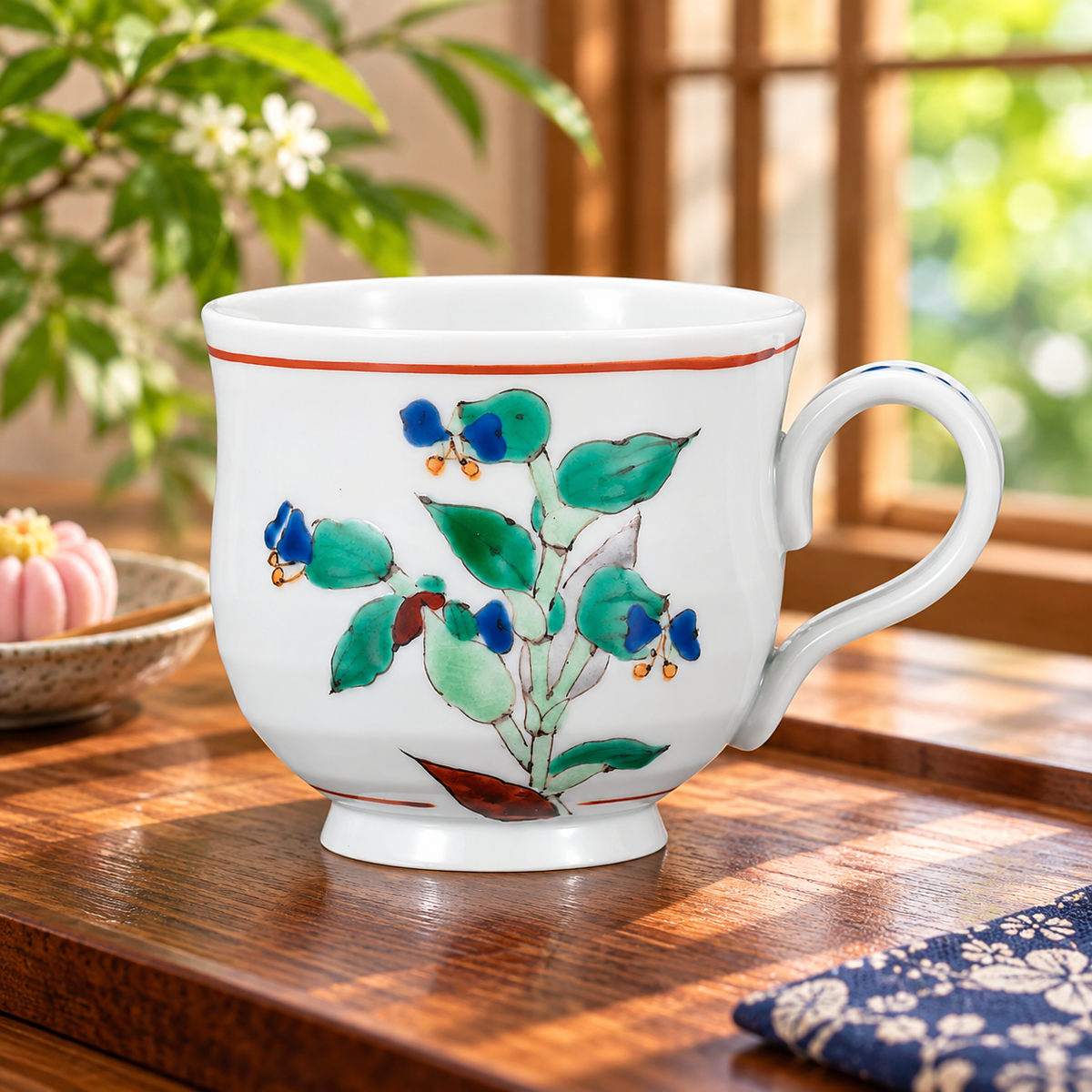 KUTANI WARE MUG CUP ASIATIC DAYFLOWER / TAISHI KILN