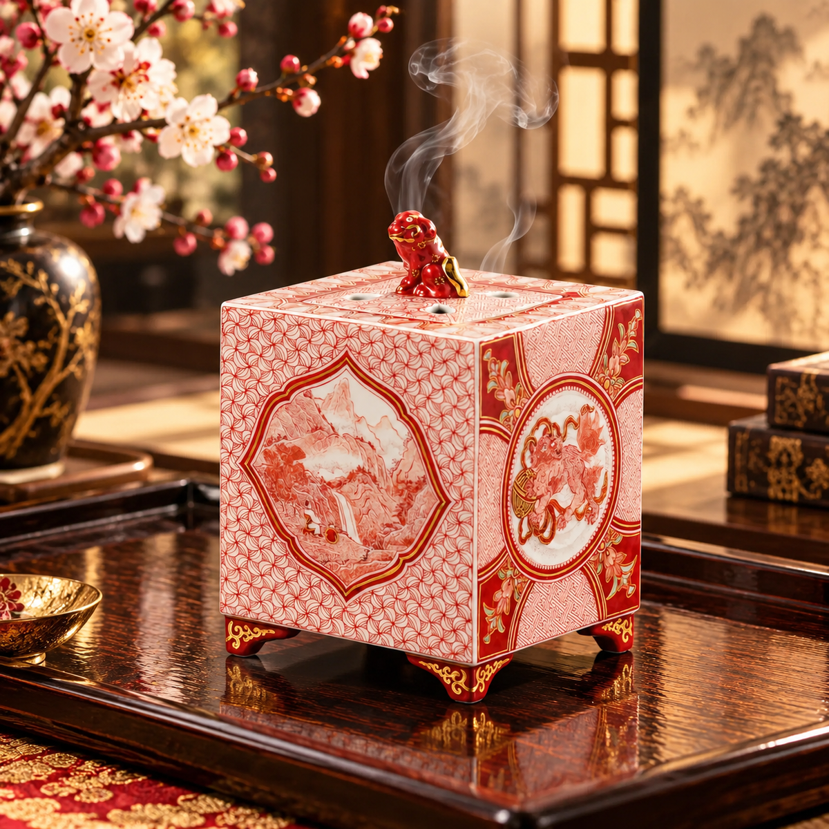 KUTANI WARE INCENSE BURNER “KANBAKU-ZU” / BUZAN FUKUSHIMA