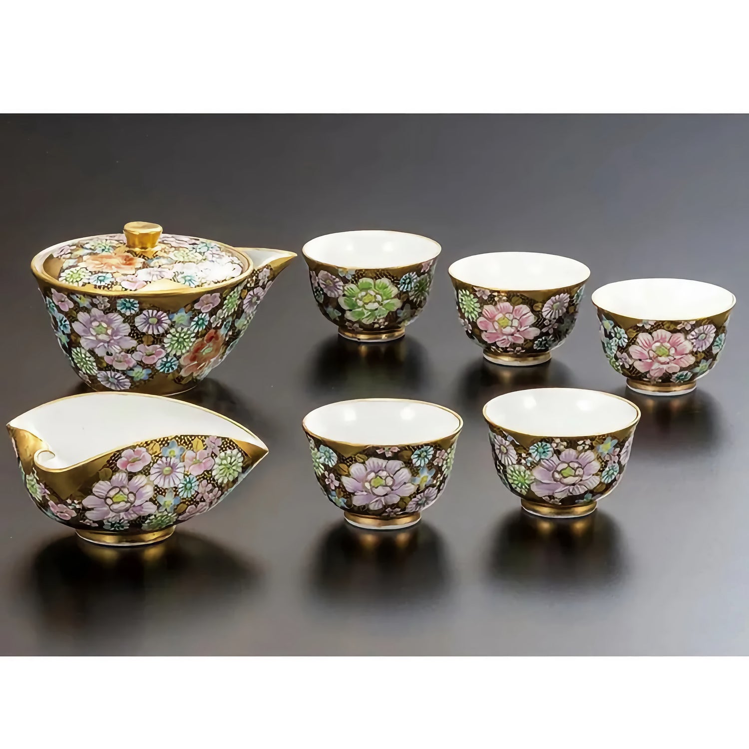 KUTANI PORCELAIN TEAPOT & CUP SET – HANA-TSUME DESIGN BY TAKAFUMI TAKA, LUXURY JAPANESE TABLEWARE