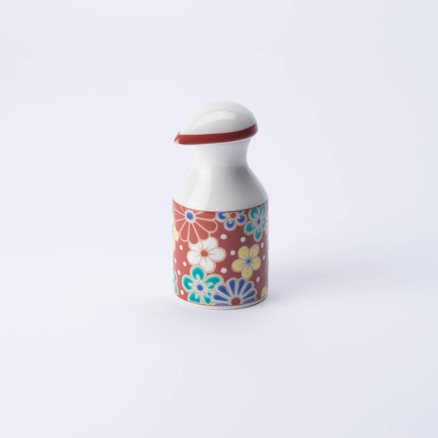 KUTANI WARE PATTERNED SOY SAUCE DISPENSER PLUM CHRYSANTHEMUM DESIGN SEIKOU KILN, JAPANESE CERAMIC SAUCE CONTAINER