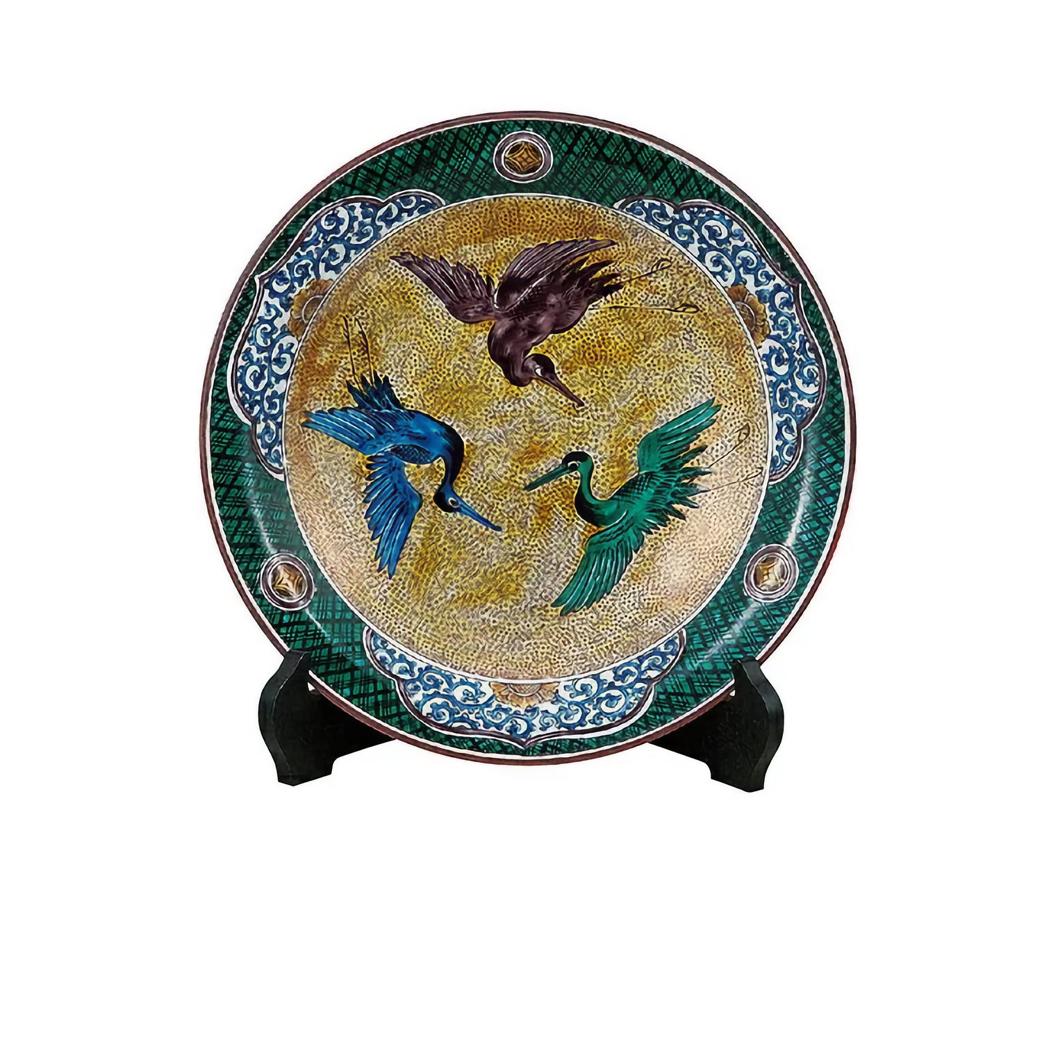 KUTANI JAPANESE DECORATIVE PLATE YOSHIDAYA CRANE DESIGN