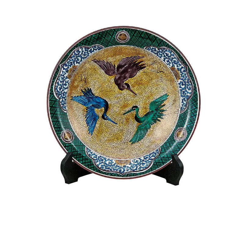 KUTANI JAPANESE DECORATIVE PLATE YOSHIDAYA CRANE DESIGN