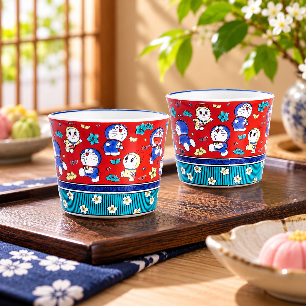 KUTANI WARE DORAEMON KIMEI STYLE PLUM BLOSSOM MOTIF SOBA CHOKO/SEIKOU KILN