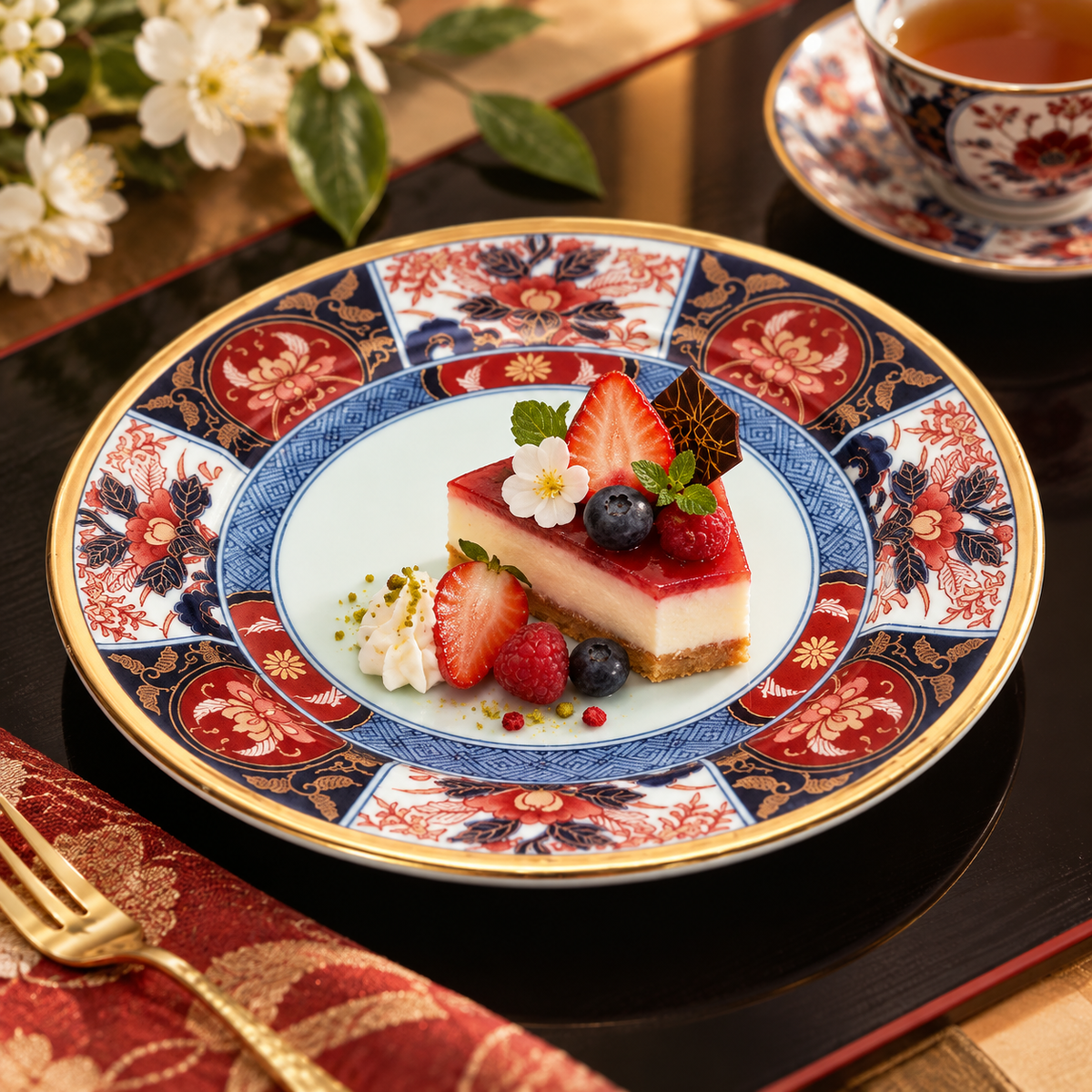 ARITA WARE JAPANESE KO-IMARI GOLD-ACCENTED PEONY CAKE PLATE