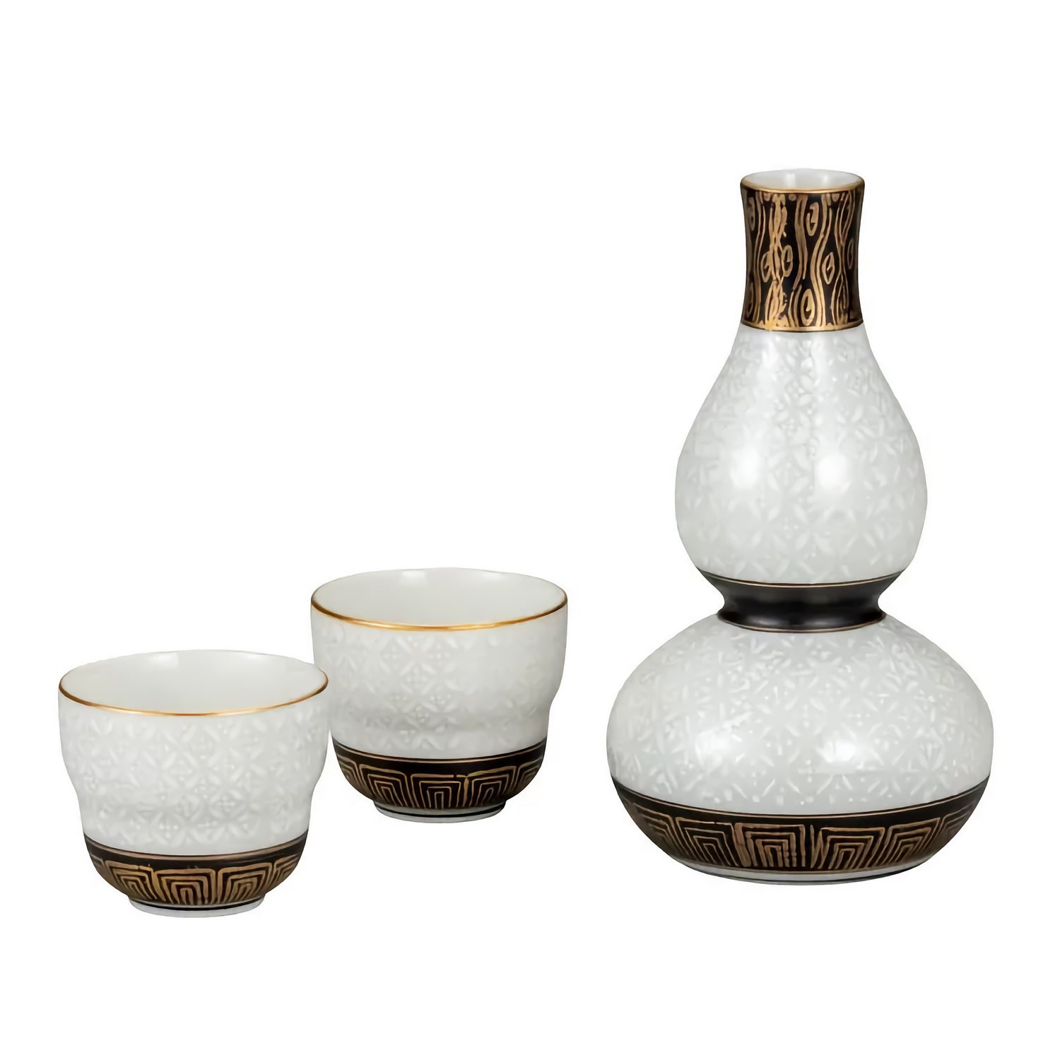 KUTANI JAPANESE SAKE SET WHITE CLOISONNÉ