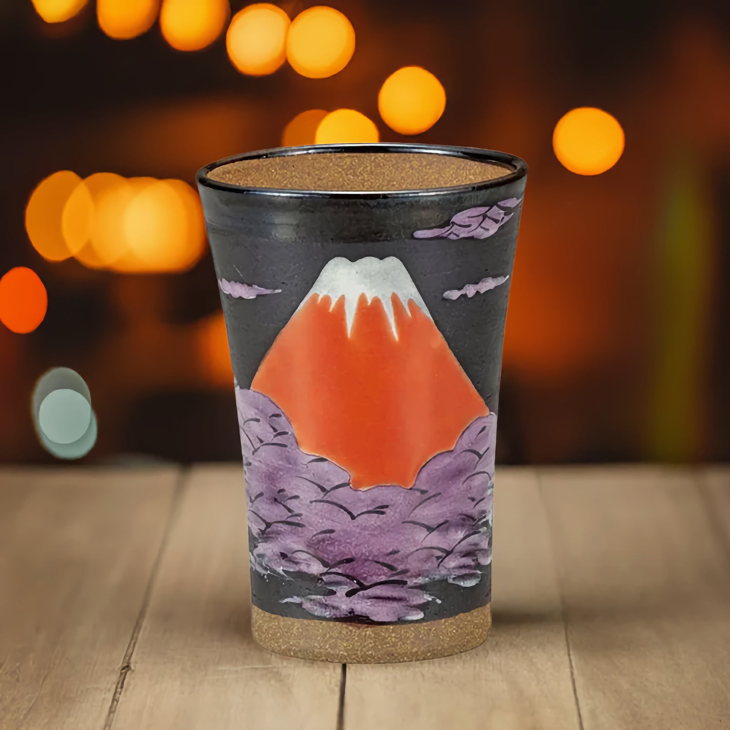 JAPANESE KUTANI BEER CUP – HAND-PAINTED MT. FUJI SPRING DESIGN BY ARTIST YOSHINORI FUKUDA