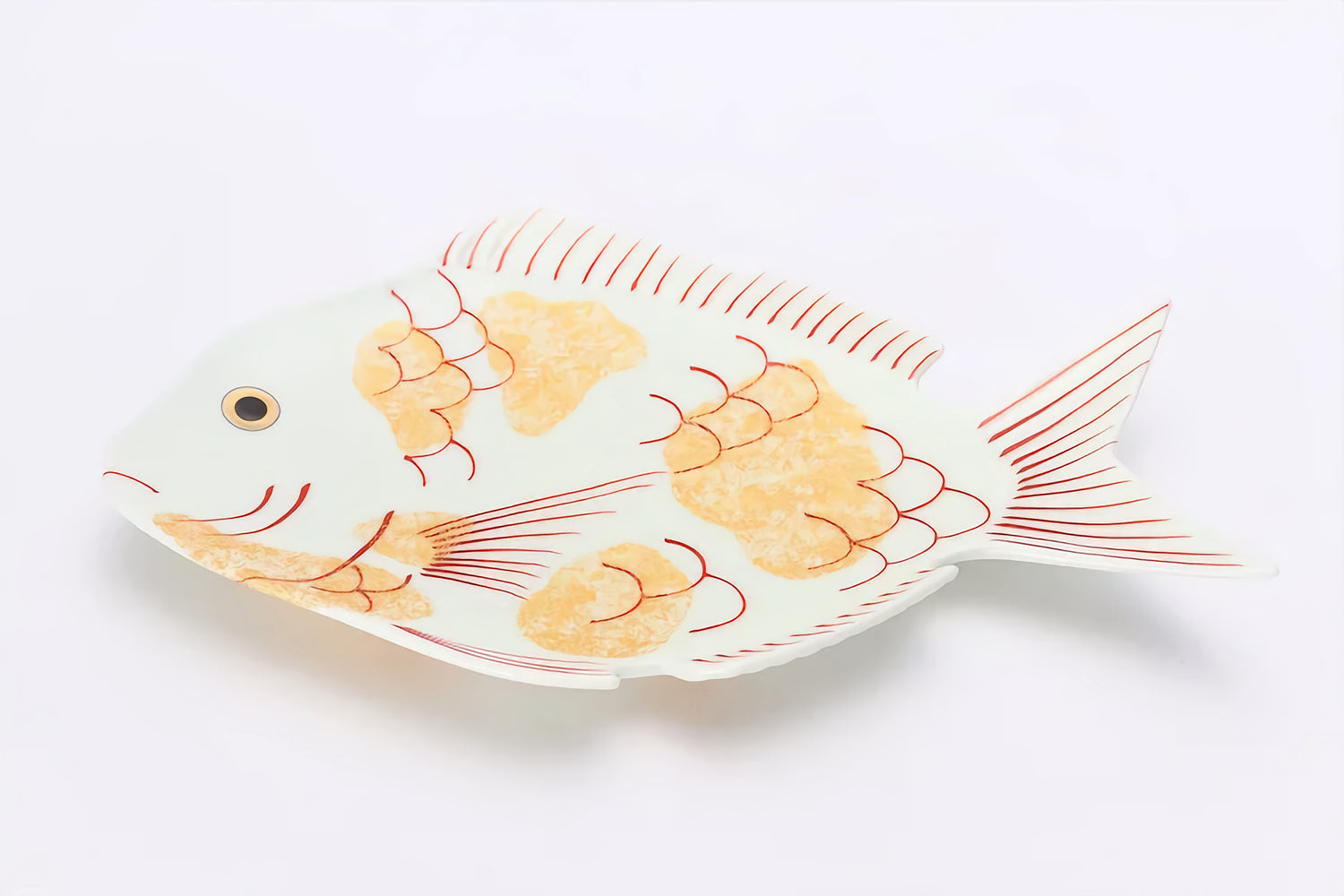 JAPANESE ARITA WARE"TAI-SHAPED LARGE SERVING PLATE" NISHIKI GOLD TATAKI FINISH / KOURAKU KILN