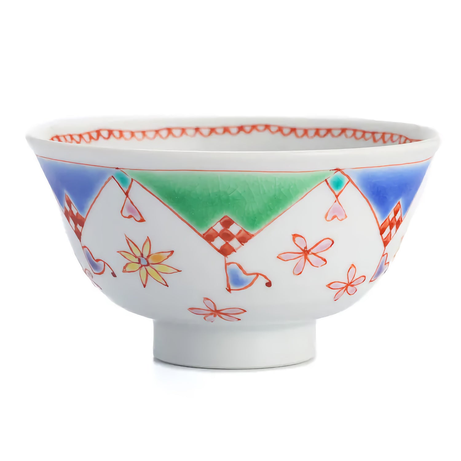 KUTANI WARE SINGLE RICE BOWL - HANAMATSURI (BLUE) DESIGN / GINSYUU KILN